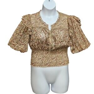 Free People Beatrice Lace Up Top Juniors XL Floral Milkmaid Cottage Prairie Boho